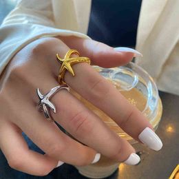 Todorova New Trendy Hip Hop Vintage Creative Starfish Design Rings For Women Open Adjustable Party Jewelry Accessories G1125