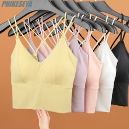 Ice Silk Beauty Back Sport Bras Women Cross Straps Fitness Tops Wireless Underwear Push-Up Female Lingerie Sexy Running Yoga Leisure Vest