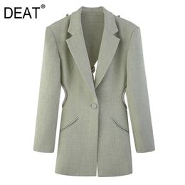 DEAT spring and autumn fashion women clothes hollow out backless light green Colour high waist blazer FS109706L 210930