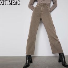 ZA High Waist Loose Comfortable Jeans For Women Fashionable Casual Straight Pants Basic Army Green 210809