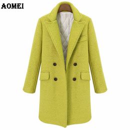 Woman Wool Coat Quilted Thicken High Quality Winter Jacket Women Slim Woolen Long Cashmere Blend Coats Cardigan Overcoat Elegant 210416