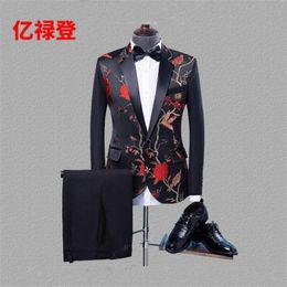 Men's Suits & Blazers 2021 Printed Embroidery Clothing Black Fashion Emcee Host Chorus Vestido De Noiva Chaquetas Traje