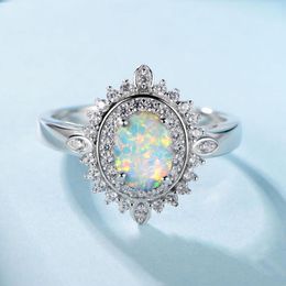 Selling 925 Sterling Silver White Fire Opal Engagement Wedding Ring For Women's Gift 210524
