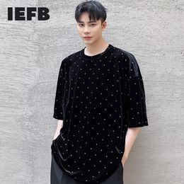 IEFB Men's Summer Black Velour Short Sleeve T-shirts Round Collar Drilling Dot Causal Tee Tops For Male 9Y7028 210524