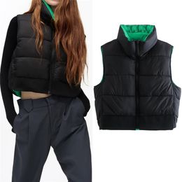 TRAF Za Reversible Black Vest Women Padded Woman Green Sleeveless Jacket Autumn Winter Warm Short Waistcoat 211120