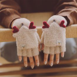 Fashion Women Plus Velvet Flip Half-finger Gloves Antlers Outdoors Warm Thickening Mittens1