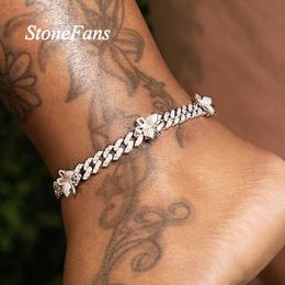 Stonefans Cute Butterfly Stainless Steel for Women Hip Hop Chunky Cuban Anklet Bracelet Rhinestone Iced Out Jewelry