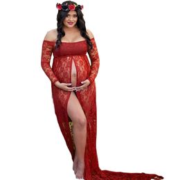 4# Women Lace Maternity Photography Dresses Pregnants Sexy Photography Props Dress Off Shoulders Nursing Long Dress Vestidos