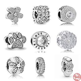 Other White Pave Daisy Clip Spacer Love Diy Beads Fit Original Charms Silver 925 Women Making Jewellery Accessories