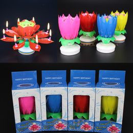 Musical Birthday Candle Magic Lotus Flower Candles Blossom Rotating Spin Party Candle 14 Small Candles 2layers Cake Topper decoration