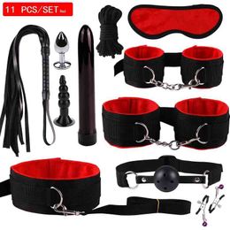 Nxy Sm Bondage 11 Stks/set Learn Games for Adult Erotic Bdsm Sex Kits Handcuffs Swing Gag Sm Toys Table Clamps 1221