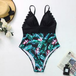 Sexy Swimsuits Female Plus Size Floral Women Swimwear Push Up Bathing Suits Bodysuits Beach Wear Ruffle Monokini 210520