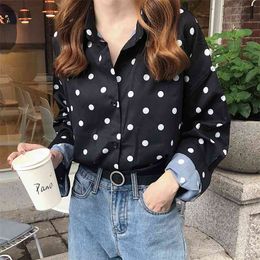 Polka Dot Blouse Women Summer Female Long Sleeve Loose Shirts Korean Style Single Breasted Fashion Full-Match Polo Tops 210601