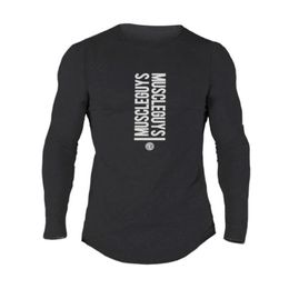 Muscleguys New Fashion High Quality Sporting T-shirt Men long Sleeve Fitness T shirt Men's solid gyms Bodybuilding T-shirt Tee 210421