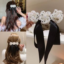 Full Pearls Ribbon Bow Hair Clip Sweet Flower Hairpins For Women Girl Adult 2021 Fashion Barrettes Hair Accessories Headwear