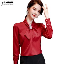 Red Shirt Women Long Sleeve Fashion Spring Temperament Formal Casual Satin Blouses Office Ladies Looses Work Tops 210604