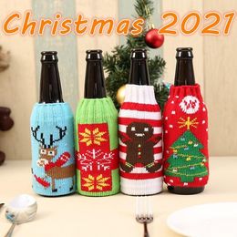 DHL christmas knitted wine bottle cover party favor xmas beer wines bags santa snowman moose beers bottles covers 851