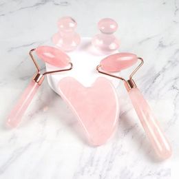 Beauty Face Care Massage Roller Natural Rose Quartz Gua Sha Tool SPA Acupuncture Therapy Body Skin Detox Lift Firming Crystal Stone Massager