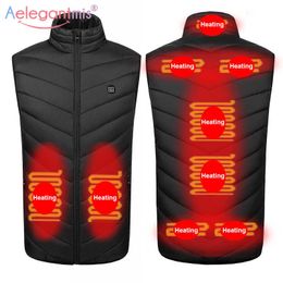 Aelegantmis 9 Places Heated Vest for Men Smart Heating Cotton Mens USB Electric Clothing Women Thermal Jacket s 210607