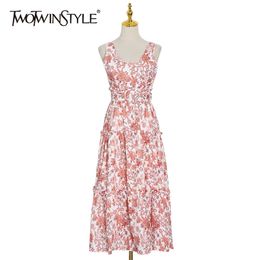 Bohemian Printed Floral Dress For Women V Neck Sleeveless High Waist Sexy Dresses Female Summer Fashion Clothes 210520