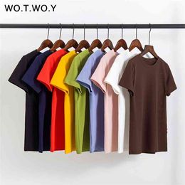 WOTWOY High Quality 9 Colors Basic Plus Size Cotton T-shirt Summer O-Neck Casual Tee Shirts Female Black Harajuku 210623