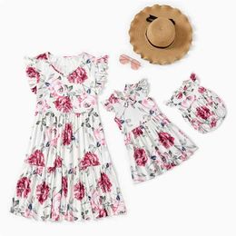 Summer Floral Print Ruffle Dresses for Mommy and Me 210528