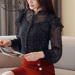 Women's Chiffon Blusas Mujer De Moda Womens Blouses Polka Dot Long Sleeve Shirt Woman Tops 2136 50 210415