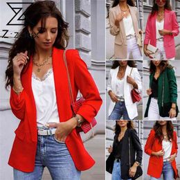 Women Blazer Temperament Black Coat Long Sleeve Women's Slim Suit Jacket Solid Red White Autumn 210513