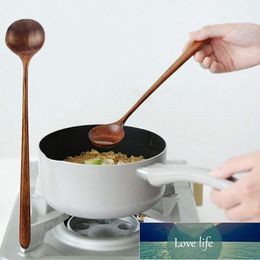 1Pcs 10.9 inches Natural Wood Long Handle Round Spoons Long Wooden Spoons for Soup Cooking Mixing Stirr