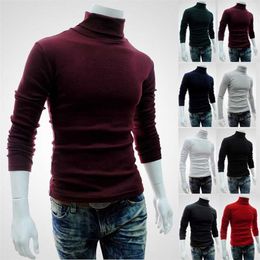 35% Cotton 65% Spandex Spring Autumn Solid Colour Basic Warm Men'S Turtleneck Sweater Men Sheath Slim Fit Brand Knitted Pullovers 211221