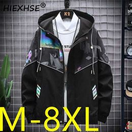Top Quality Men's Loose Brand Jacket Reflective Strips M-8Xl Large Size Casual Streetwear Tactical Bomber Autumn Winter 211214