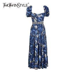 Print Patchwork Ruffle Dress For Women Slash Neck Short Sleeve High Waist Vintage Dresses Female Fashion Summer 210520