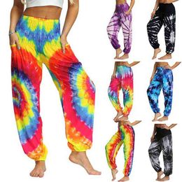 Women Tie-dye Gradient Trousers Beach Holiday Pants Pocket Sunscreen Casual Loose Trousers Harem pants yoga pants H1221