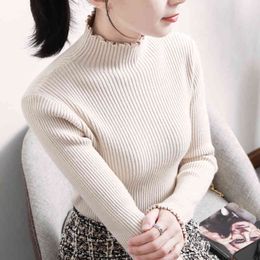Knitted Sweater Women Turtleneck s for White s Plus Size Woman Long Sleeve Pullovers Basic XL 210427