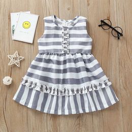 Children Girls Summer Sleeveless Casual Dress Striped Lace Clothing 2019 New Baby Girls Birthday Party Dress Boutique Dress Q0716