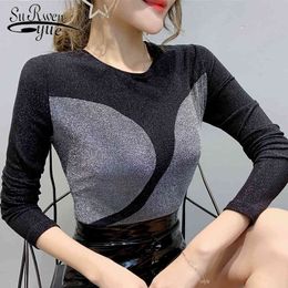 Office Long Sleeve Top Solid O-Neck Slim Shirt Korean Style Women Black Clothing Plus Size 7301 50 210521