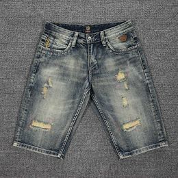 Summer Fashion Designer Men Jeans Retro Yellow Blue Ripped Denim Shorts Vintage Embroidery Hip Hop Short KXBW