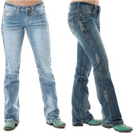 Women's Denim Jeans Retro Plain Long Trousers Casual Washed Style Comfy Pants UK 210708