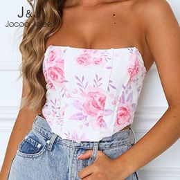 Jocoo Jolee Sexy Strapless Crop Tops Backless Tube Top Women Elegant Floral Print Tanks Summer Corset Skinny y2k Tank Tops 210518