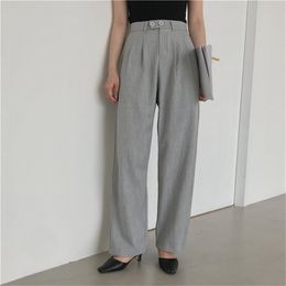 Casual Wide Leg Trousers Arrival All Match High Waist Chic Large Size Slender Loose Solid Women Brief Pants 210421