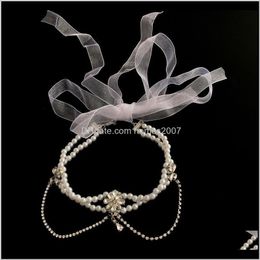 & Pendants Jewelrylovoa Baroque Elegant Pink Yarn Bowknot Chokers Necklaces For Women Lady Rhinestone Pearls Flower Multi-Layer Pendant Neckl
