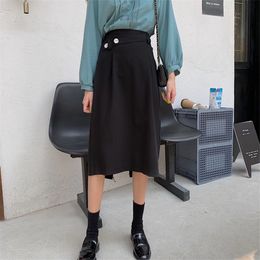 Stylish Large Size Fashion Vintage High Waist Solid Brief Sexy Streetwear All Match Office Lady Split Skirts 210421