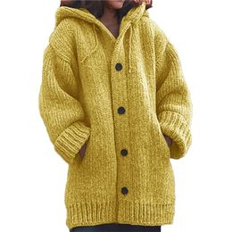 Sweater women yellow S-5XL plus size loose hooded knitted cardigans autumn winter fashion long warmth sweaters LR854 210531