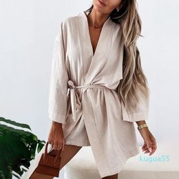 Casual Dresses Women Long Sleeve Shirt Dress Open Front Outfits Solid Colour Soft Cardigan Summer Female Lapel Work Blusa