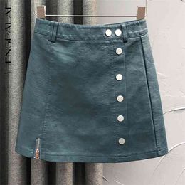 Minimalist Pu Leather Short Skirt Women's Summer High Waist Slim Rivet Mini A-line Female Fashion 210427