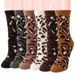 Fashion Accessories Women Winter Warm Fluffy Socks Cute Soft Elastic Coral Fleece Sock Floor Home Accessories Leopard Print Breathable Bed Slipper