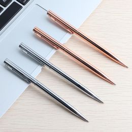 5Pcs/Set Rose Gold Ballpoint Pen Stainless Steel Rod Rotating Metal Ball-point Pens For School Office Stationery Supplies