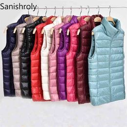 Sanishroly Autumn Women Ultra Light Down Vest White Duck Coat Parka Ladies Sleeveless Waistcoat Plus Size 3XL S275 210819