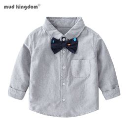 Mudkingdom Toddler Boys Shirts Long Sleeve Lapel with Tie Causal Tops for Kids Clothing Fashion Children 2-7Y 210615