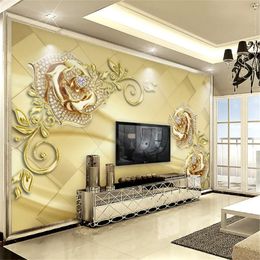 3d Wall Mural Luxury Rose Wallpaper Decor Golden Flower Jewelry Home Wallpapers